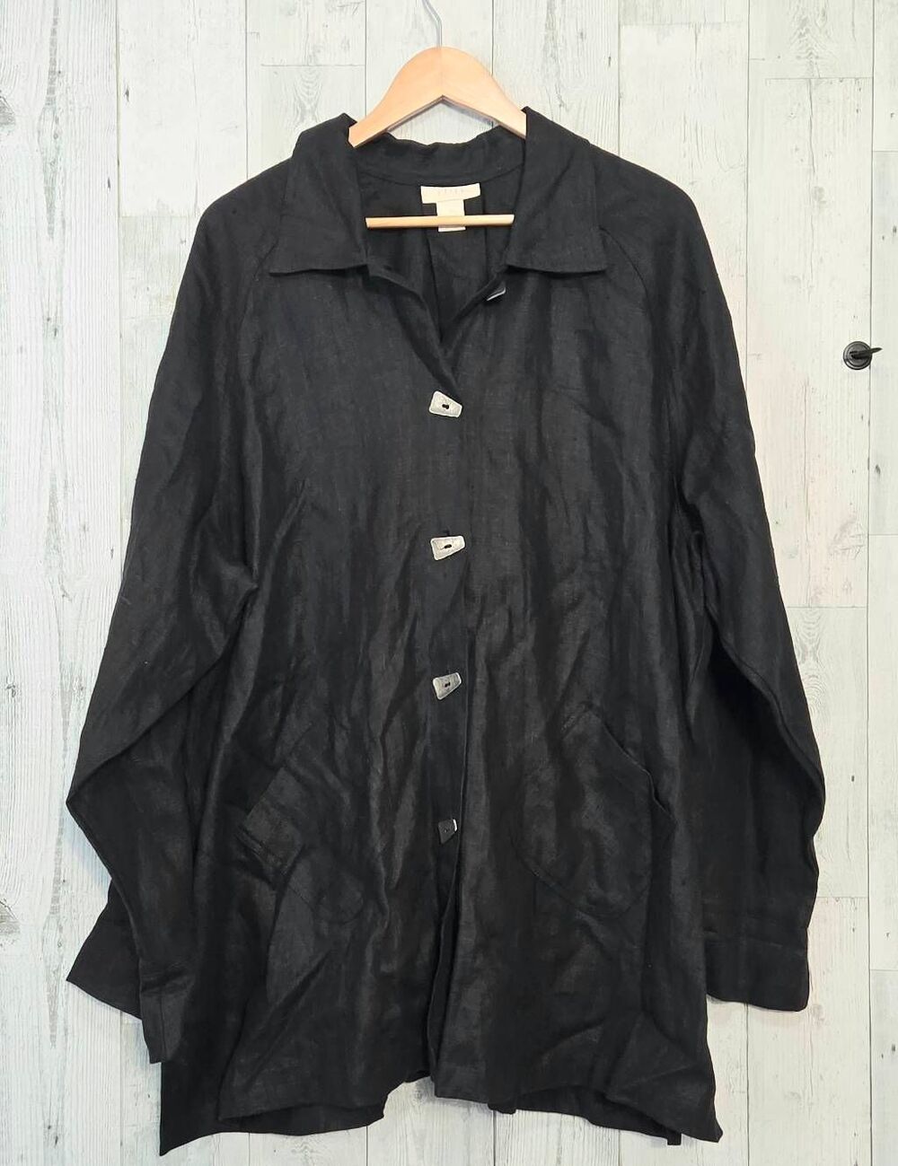 VTG J. Jill Heavyweight Linen Lagenlook Button Down Top Jacket Topper Sz. 2X